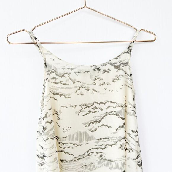 Patterson J Kincaid White Gray Bird Print Ruched Tank Dress XS - Picture 7 of 8